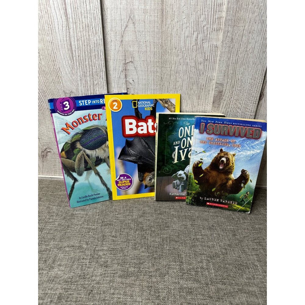 Set Of 4 Childrens Books: I Survived The One And Only Ivan Bats Monster Bugs